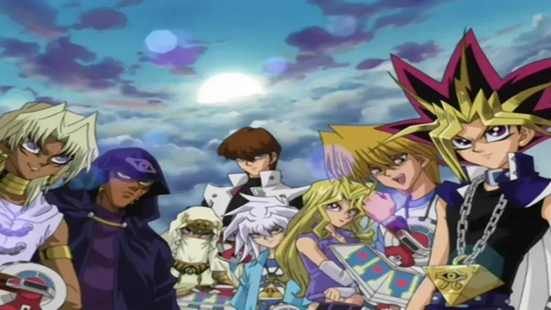 The cast of Yu-Gi-Oh! Duel Monsters standing together during Battle City, a classic entry in the best tournament arcs in anime.