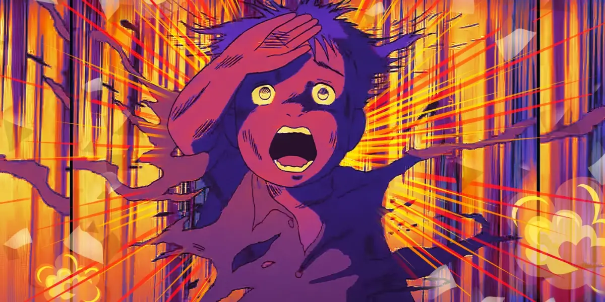 Gen Nakaoka screams during the blinding atomic bomb flash in the historical anime Barefoot Gen.