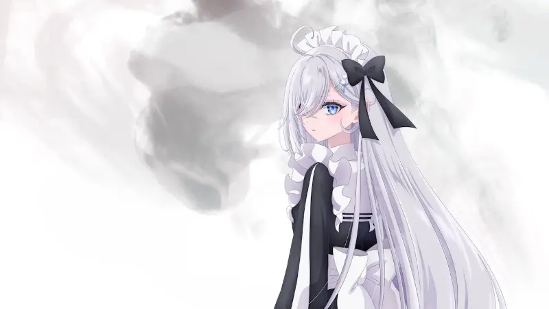 Yuki Sorimachi looking serious in her black and white maid uniform in the 2026 death game anime Shiboyugi: Playing Death Games to Put Food on the Table.