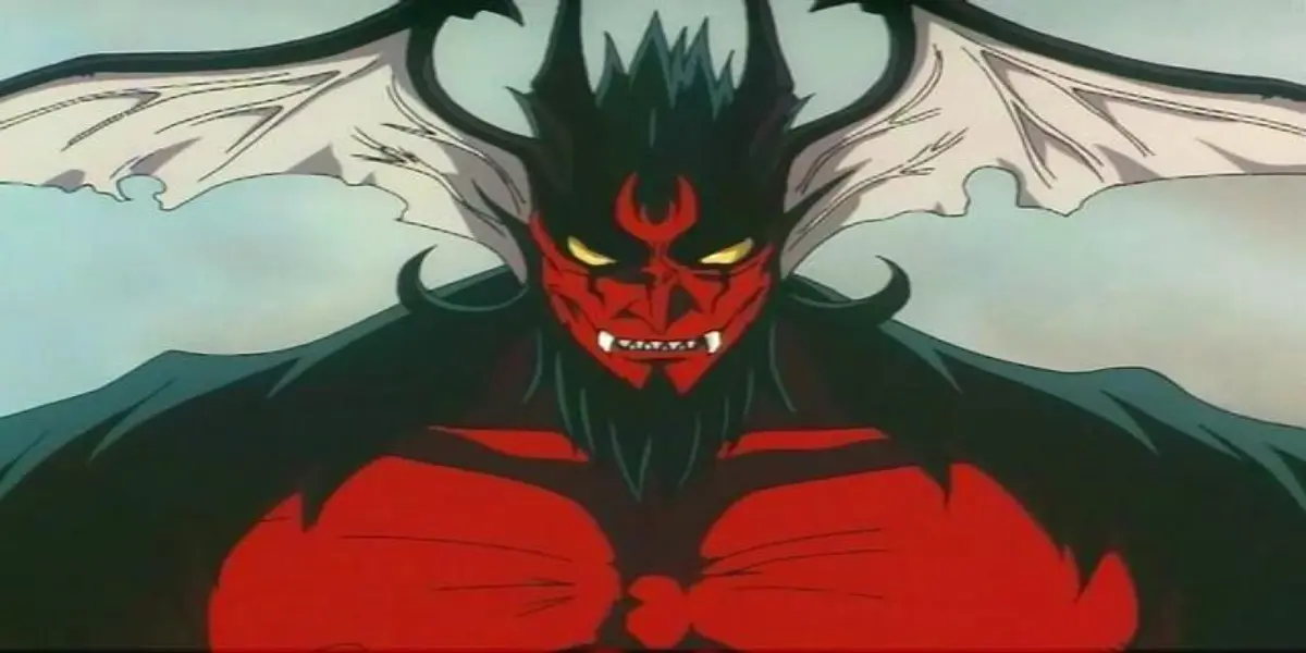 The red demon Amon displays his dark, torn wings in the anime Amon: The Apocalypse of Devilman.
