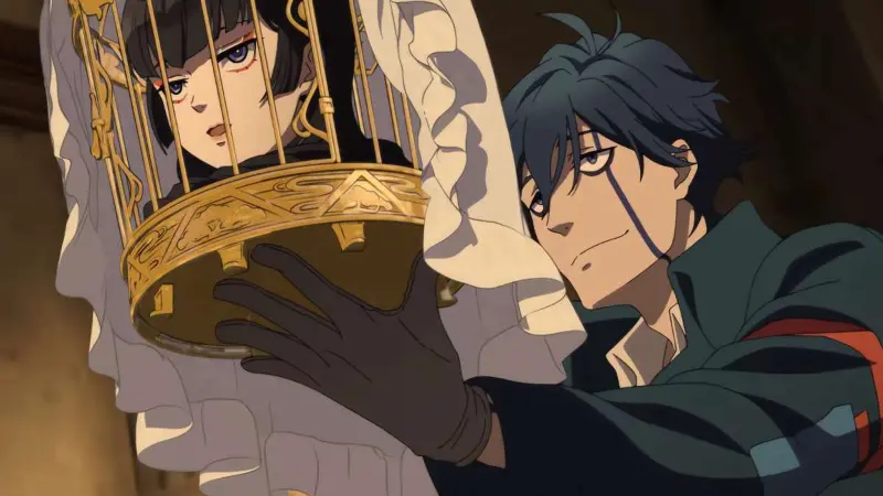 Undead Murder Farce features Tsugaru Shinuchi holding an ornate golden cage containing Aya Rindou.
