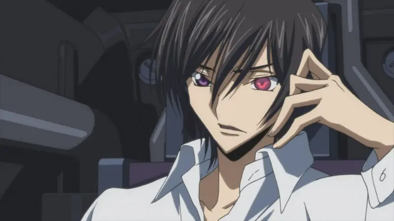 The tactical genius mastermind Lelouch vi Britannia reveals his active Geass eye in the mecha anime Code Geass: Lelouch of the Rebellion.