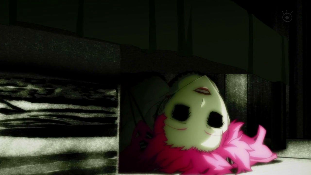 Megumi Shimizu with black eyes crawling out from under a bed in Shiki