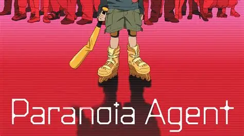 Shounen Bat Lil Slugger standing with his golden rollerblades and bent bat in Paranoia Agent