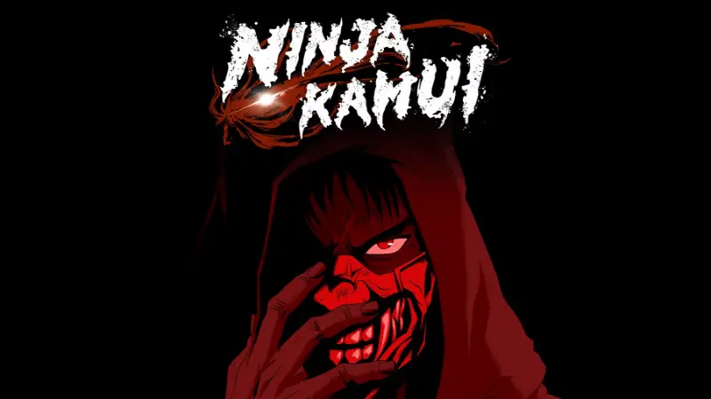 The former ninja Higan glares from beneath a red mask in the bloody action revenge anime Ninja Kamui.