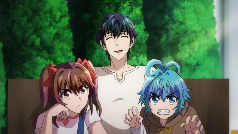 A Returner's Magic Should Be Special features Desir Arman smiling behind Romantica Eru and a glaring Pram Schneider, a classic trio in a best magic academy anime.