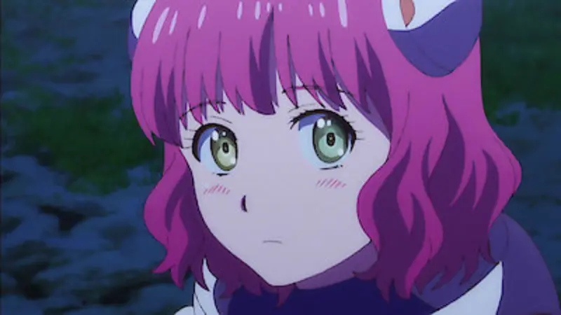 Astra Lost in Space protagonist Aries Spring smiling gently with her distinctive pink hair.