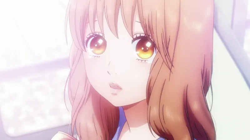 My Love Story!! character Rinko Yamato looking up with bright sparkling eyes, a classic example of the best deredere characters.