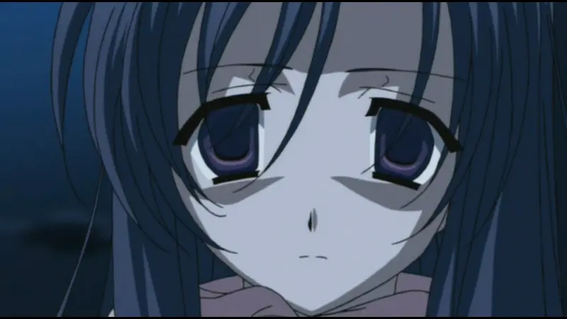 School Days character Kotonoha Katsura staring forward with dark, lifeless eyes.