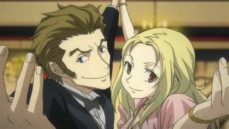 Eccentric thieves Isaac Dian and Miria Harvent strike a dramatic pose in the highly underrated mystery anime Baccano!.