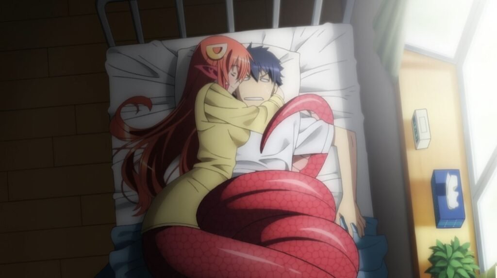 Miia the Lamia and main characters from Monster Musume Everyday Life with Monster Girls anime.