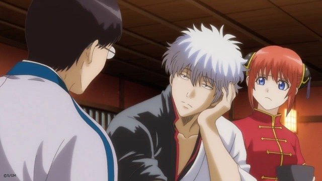 Gintoki, Shinpachi, and Kagura of the Yorozuya smiling together in the Gintama The Very Final ending