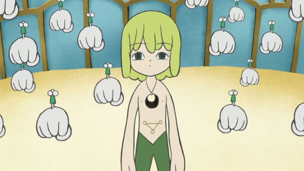 surreal sci-fi anime with a cute art style and dark themes