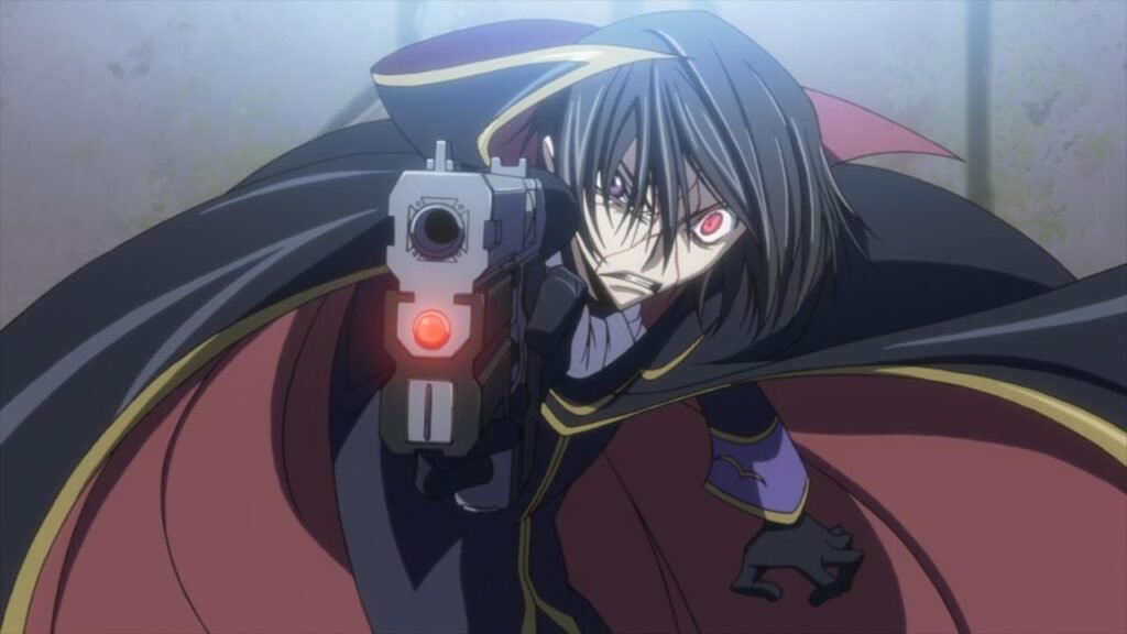 Code Geass anime featuring Lelouch Lamperouge turning into a calculated anti-hero