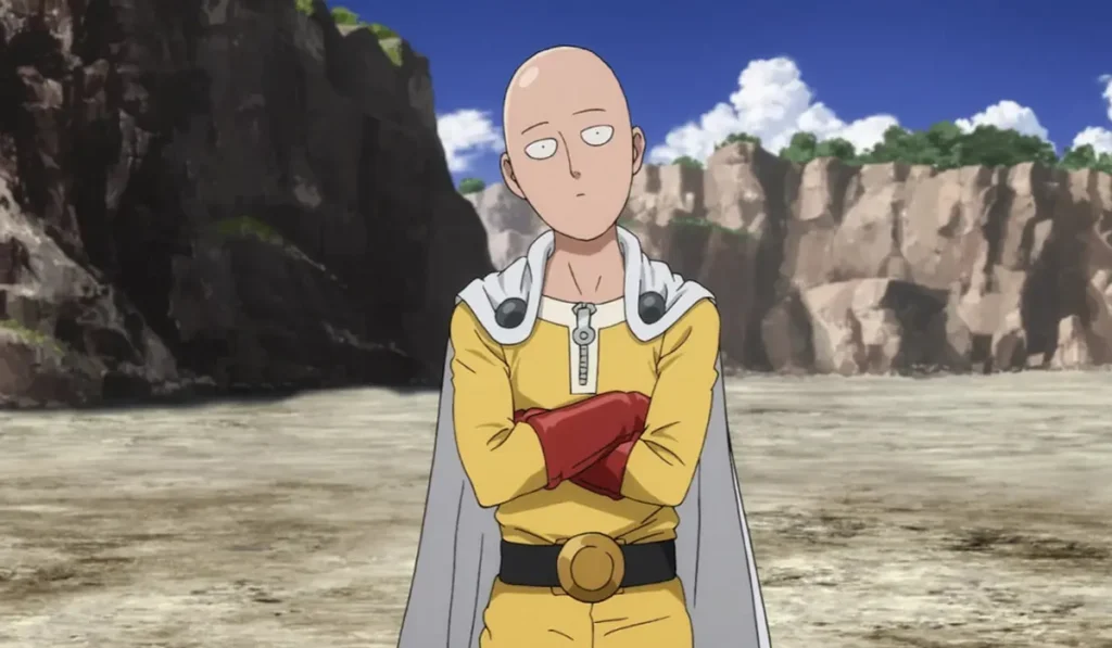One Punch Man anime featuring an overpowered main character who defeats enemies effortlessly